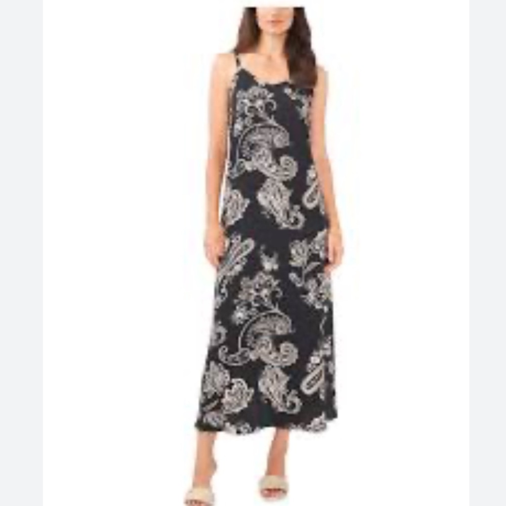 Vince Camuto size medium black & ivory paisley print slip dress NWT
